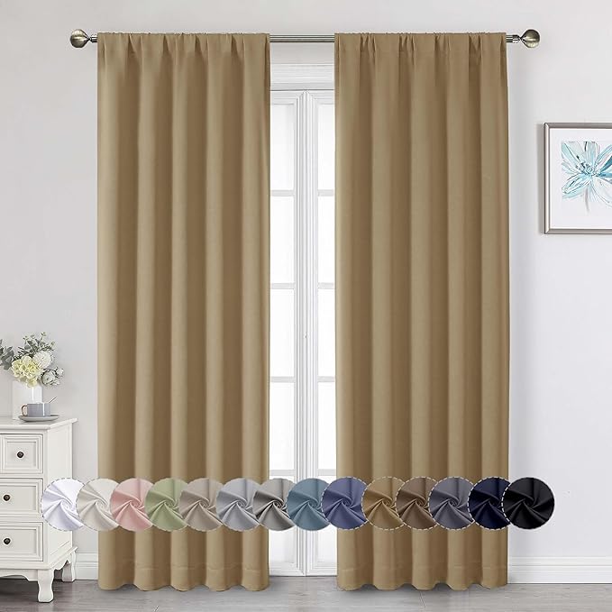 Taupe Blackout Curtains for Bedroom Living Room 90 Inches Long 2 Panels, Soft Solid Room Darkening Thermal Insulated Window Treatments, Rod Pocket Curtain, 50" Wx90 L