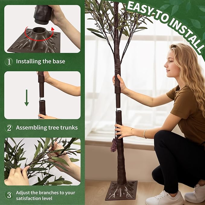 Artificial Lighted Olive Tree, Vanthylit 6ft Faux Plant Tree with 300 LED Fairy Lights, Prelit Fake Eucalyptus Greenery Tree Light with Leaves and Fruits Indoor Outdoor Home Bedroom Christmas Decor