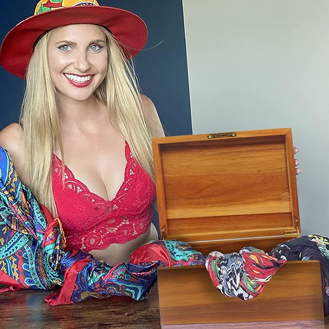 Wood Box Large Decorative Wooden Storage Box with Hinged Lid and Locking Key Premium Acacia Keepsake Chest Box Memory Gift Wooden Boxes 11 X 8.5 X 5 Inches