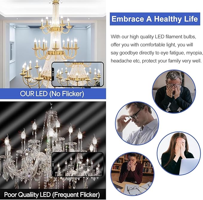 E12 Frosted led Bulb 6W Equivalent E12 Candelabra Bulb 60 watt Daylight 4000K Matt White Glass AC120V 600LM Dimmable B11 for Chandeliers,Ceiling Fan and Wall sconces Pack of 6