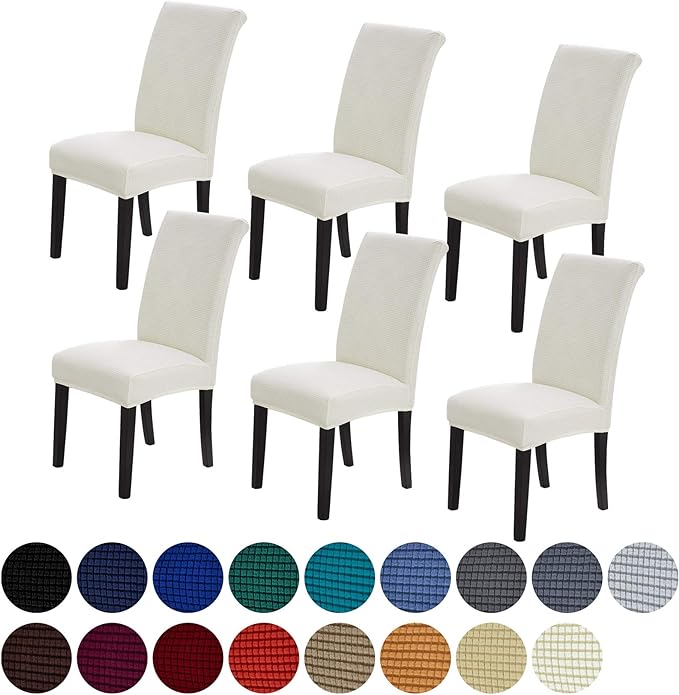 Howhic Stretch Chair Covers for Dining Room Set of 6, Removable Washable Dining Room Chair Covers, Dining Chair Slipcovers Seat Protector, Great for Home and Banquet Decoration (Ivory, 6 Pack)
