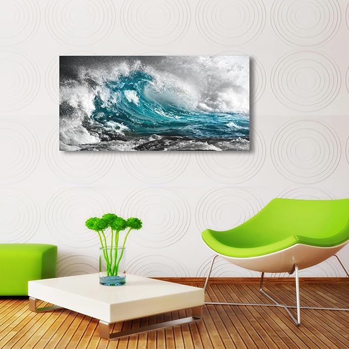 Sea Wave Pictures Canvas Wall Art For Living Room Bedroom Wall Decor,Surge Wall Art Print Paitnings for Home Decor,Morden Artwork Sea Seascape Canvas Art Waterproof Ready to Hang-28x57 Inches
