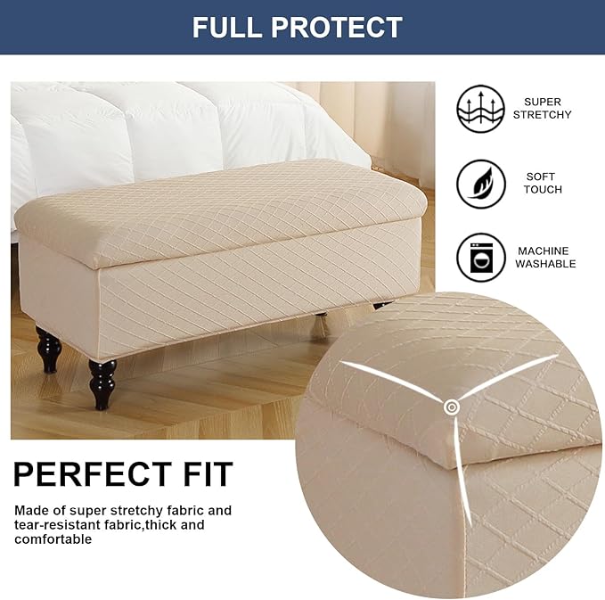 FUANGUI Ottoman Cover Stretch Storage Ottoman Bench Slipcover Printed Folding Storage Bench Ottoman Cover Footrest Stool Slipcover Footstool Protector Cover with Elastic Bottom,Medium