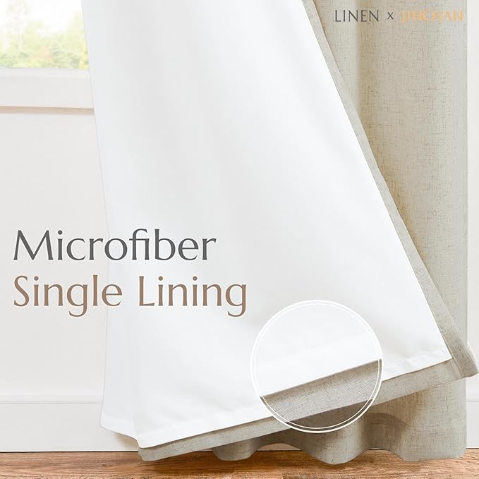 jinchan Oat Linen Blend Curtains for Bedroom 63 Inch Length 2 Panels Curtains for Kichen Room, 50 Inch Wide Farmhouse Drapes with Rod Pocket Back Tab(50W x 63L, Oat)