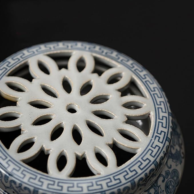 Coil Incense Holder Blue and White Porcelain Incense Cone Burner Spherical Shape for Coil Incense and Incense Cone Set for Office Yoga and Livingroom Decor Home (Width-4.66)