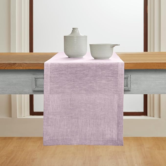 Solino Home Linen Chambray Lavender Table Runner 108 Inches Long - Athena, 100% Pure Linen 14 x 108 Inch Table Runner for Spring, Easter, Valentines