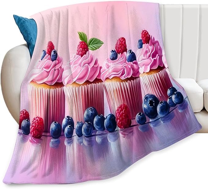 Tijuboni Pink Cupcakes Throw Blanket Dessert Gifts for Girls Women Boys Men Kids Adults Soft Flannel Fleece Blanket for Couch Sofa Bed Home Decor 60"x80"
