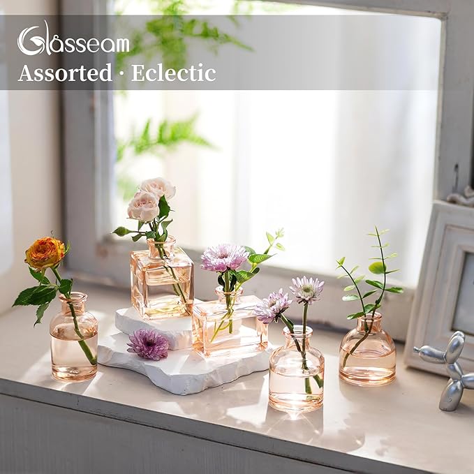 Glasseam Champagne Glass Bud Vase: Mini Small Vases for Centerpieces Cute Flower Vase Set of 10 Tiny Vases for Flowers Decorative Centerpiece for Table Decor Wedding Party Dining Room Decoration