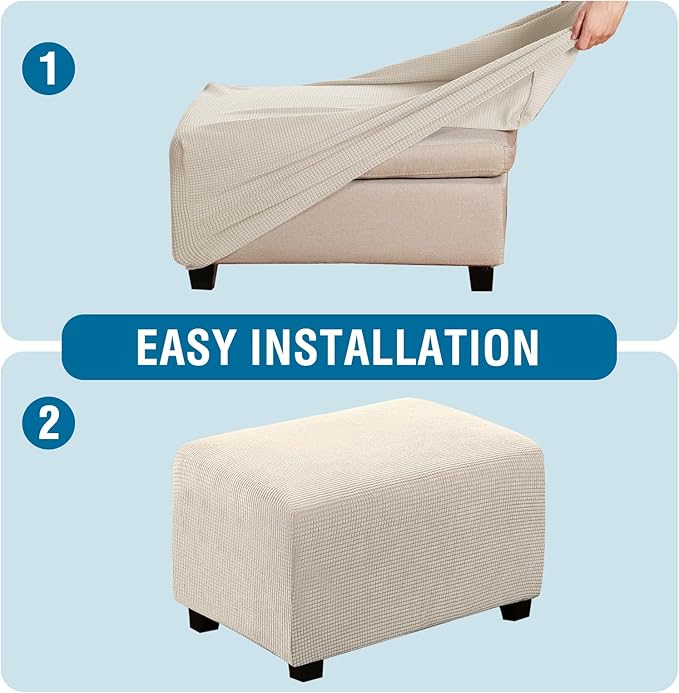 H.VERSAILTEX Ottoman and Sofa Seat Cushion Combined Cover Slipcover Rectangle Sofa Slipcover Fit Length 56'-75' Suitable for L Shaped Seat Cushion Cover or Chaise Part Cover Stretch Thick - Natural