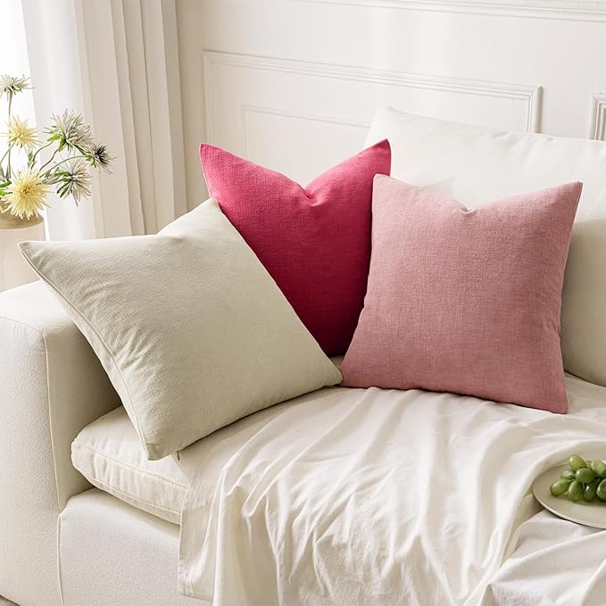 MIULEE Hot Pink Red Couch Pillow Covers 18x18 Inch, Set of 2 Soft Chenille Decorative Square Throw Pillow Covers Farmhouse for Sofa Living Room Bed