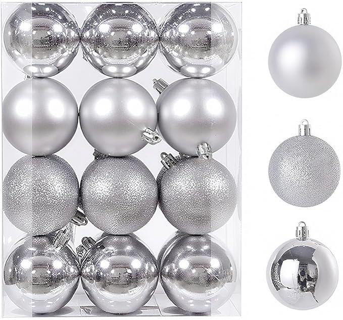 24ct Mini Christmas Balls Ornaments for Xmas Christmas Tree - Small Shatterproof Decor Hanging Ball for Holiday Wedding Party Decoration 1.18 Inch/30mm, Silver