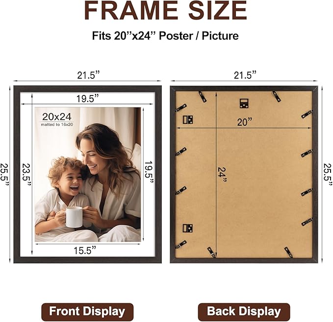 20x24 Picture Frame with Mat for 16x20 Set of 3, Black Wood Grain 20x24 Frame for Horizontal & Vertical Wall Mounting (3 Pack,Black)