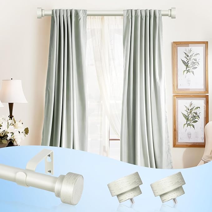 White Curtain Rods for Windows 48 to 84 Inch(4-7ft), 1" Diameter Heavy Duty Curtain Rods, Adjustable Curtains Rod, Modern Decorative Drapery Rod 30-84", Antique White