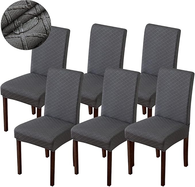 Genina Waterproof Chair Covers for Dining Room Dining Chair Covers Kitchen Parsons Chair Covers (Dark Gray, 6 PCS)