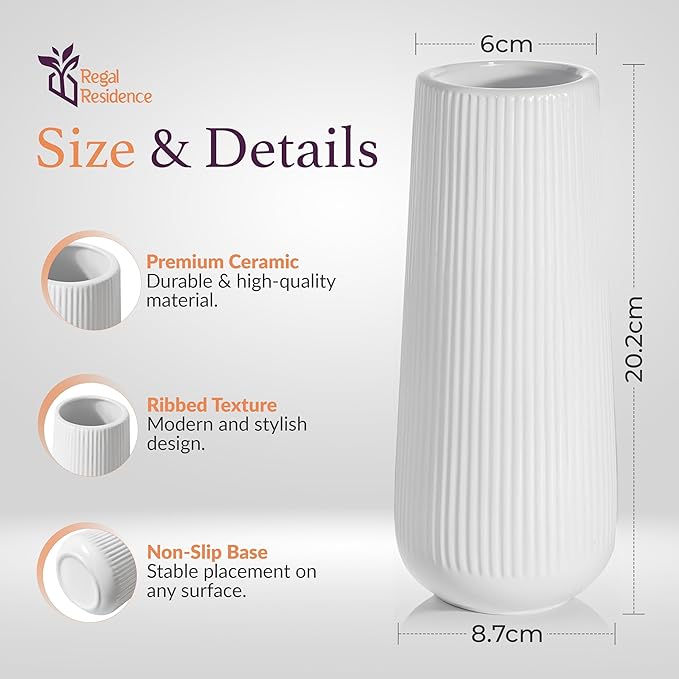 Elegant White Ceramic Vase with One Free Artificial Fern Stem – Perfect for Home, Garden & Table Centerpieces