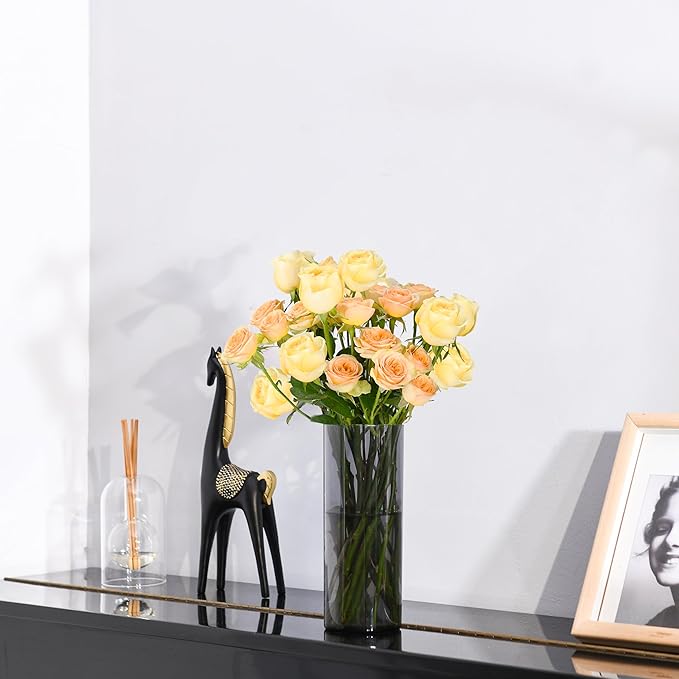 Flower Vase, Non-breakable Vases, 6" W x 14" H, Acrylic Grey Vase, Aesthetic Room Decor Cylindrical Modern Flower Vases for Table Centerpiece, Home Decor, Women Floral Arrangement Gift