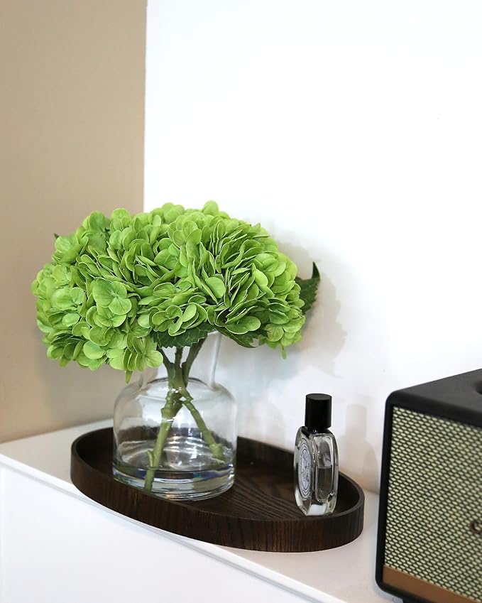 Lifelike Artificial Hydrangea Arrangement in Decorative Vase - Real Touch Fake Flowers for Home, Office, Bathroom or Water Bar Decor, Elegant Table Centerpiece (No Water Needed) (Green)