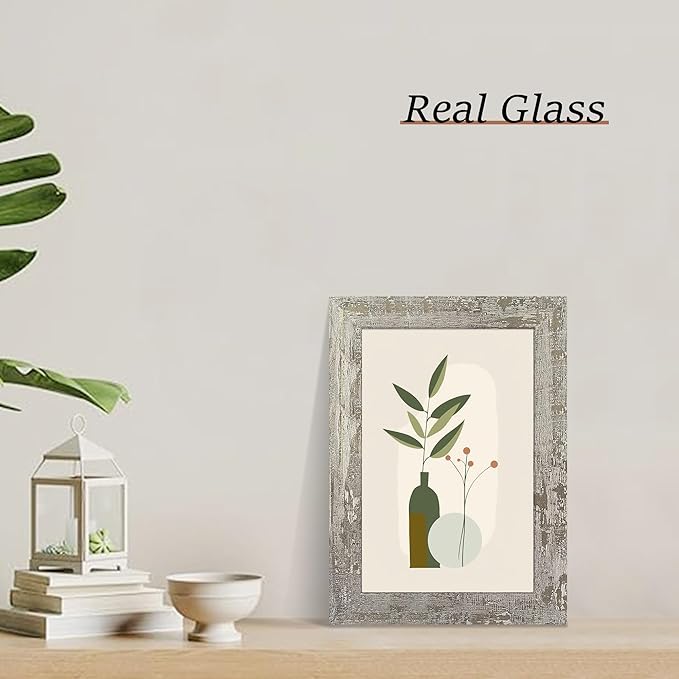 iRahmen 6x9 Picture Frame Set of 4, High Definition Glass Distressed Moss Green Frame, 6 x 9 Rustic Wood Photo Frames for Tabletop Display and Wall Mounting