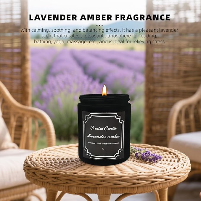 Panoata Lavender Amber Scented Candle – 7oz Soy Wax Candle for Home, Calming & Cozy Aromatherapy Blend, Long-Lasting Clean Burn, Ideal for Relaxation & Mood