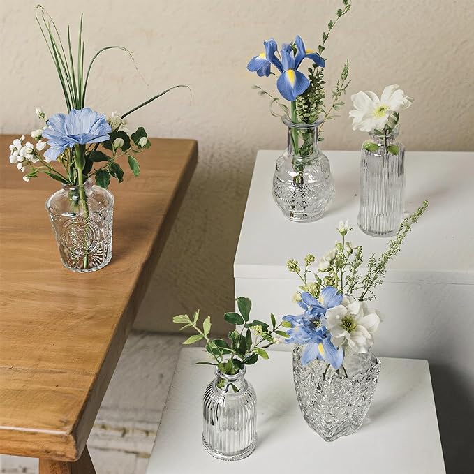 Glass Bud Vase Set of 16 Pcs Small Minimalist Vases for Flowers, Vintage Rustic Home Decor for Table Centerpiece Wedding Party, Modern Clear Aromatherapy Bottle for Living Room Bedroom