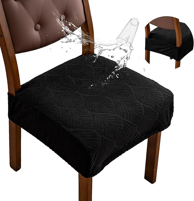 Removable Washable Dining Chair Seat Covers Set of 4,Stretch Jacquard Chair Seat Cushion Protector Slipcovers, Rear Covers