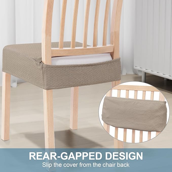 Smiry Stretch Jacquard Seat Covers for Dining Room Chairs Set of 4, Removable Washable Chair Seat Protector Slipcovers, No Rear Covers, Taupe
