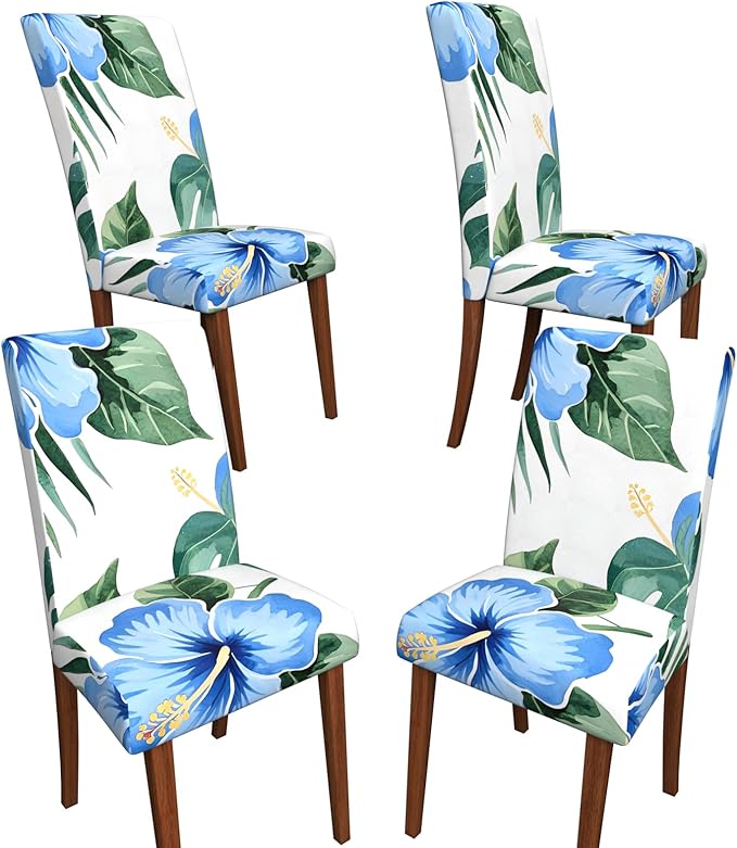 Stretch Dining Chair Covers Set of 4,Floral Print Chair Covers,Soft Removable Washable,Pet Friendly Furniture Protector,Universal Chair Slipcovers for Home, Kitchen,Ceremony Dining Room Seat