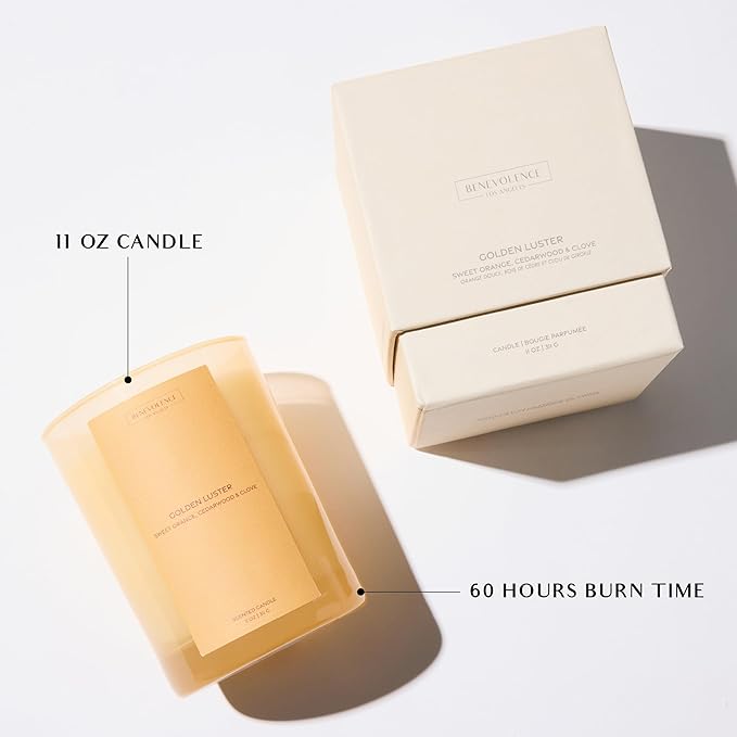 Benevolence LA Golden Luster Gift Box | Candle, Room Spray & Reed Diffuser | Orange, Cedarwood & Clove | Luxurious Home Fragrance | Ready for Gifting Set | Thanksgiving Gifts for Women