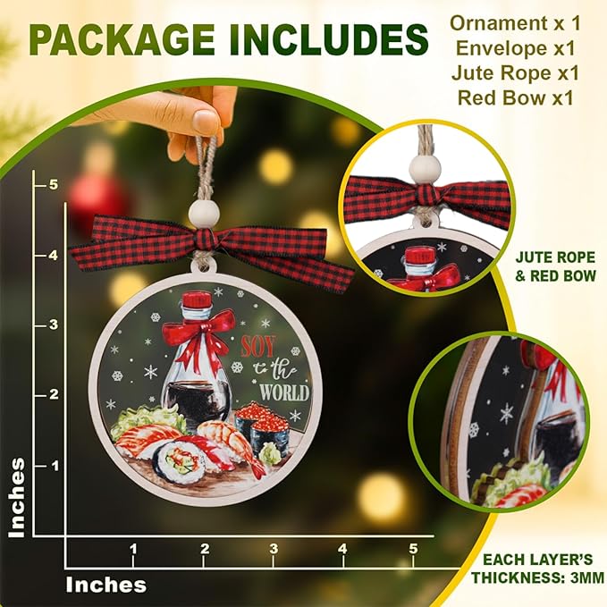 Sushi Ornament - Sushi Ornaments for Christmas Tree - Japanese Food Christmas Ornament - Food Gifts for Sushi and Japanese Culture Lovers - 2 Layer Acrylic and Wood Christmas Ornaments 2025