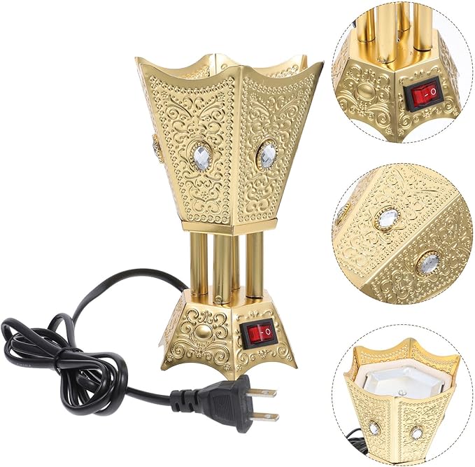 Electric Incense Burner Plug Aroma Incense Stove for Home and Office Compact Metal Censer with US Plug Middle Eastern Style Tabletop Decorative Holder for Relaxing Ambiance and