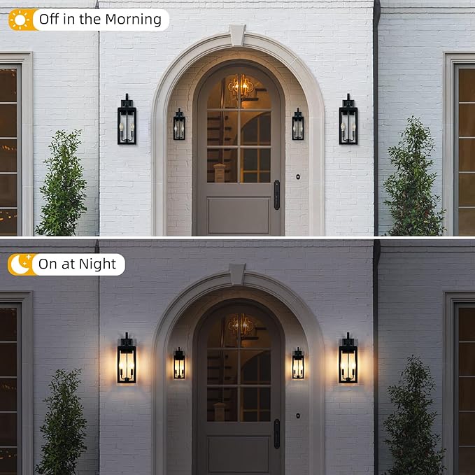 OKELI 17.6" Black Outdoor Wall Light Fixture, Large Exterior Porch Lighting 2-Light Farmhouse Outside Lantern Lights with Clear Glass Waterproof Wall Sconces Lamp for House Garage
