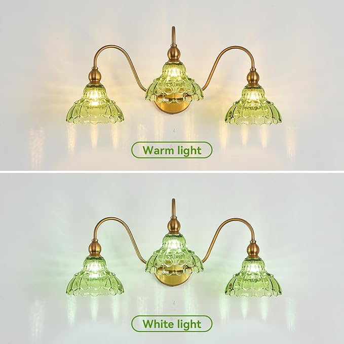 Vintage Bathroom Vanity Light 3-Light Bedroom Vanity Lighting Fixtures Green Wall Sconces for Living Room Hallway Dining Room Kitchen