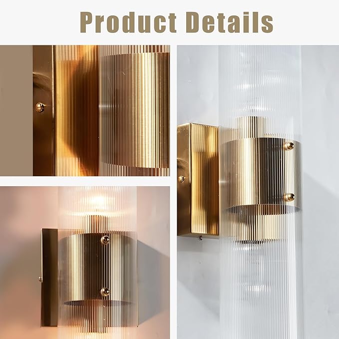 Modern Fluted Glass 2-Light Wall Sconce - Perfect for a Hallway or flanking a Painting or Bathroom, Bedroom Wall Sconces