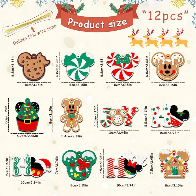 12pcs Christmas Tree Decorations Ornaments, Xmas Mouse Peppermint Candy Silicone Ornaments Hanging Pendant with Ropes for Christmas Tree Winter Holiday Party Crafts Stocking Stuffers Wreath Decor