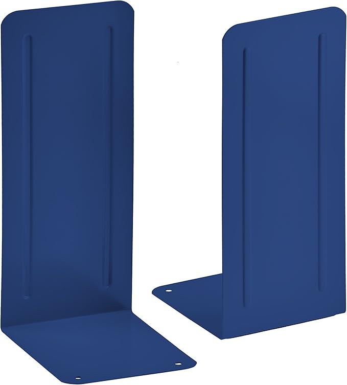 Acrimet Metal Bookends, Jumbo Size 9" H x 4" W x 4-1/2" D, Non-Skid Book Stand for Shelves, Heavy Duty Book Stopper, Deep Blue, 1 Pair