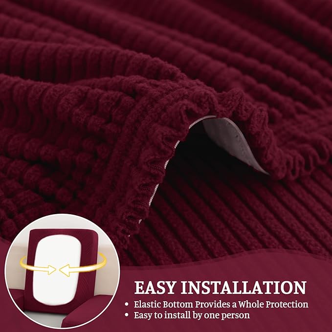 Sectional Couch Covers for Sofa Cushion L Shaped Couch Cover Washable Soft Couch Cushion Covers Stretch Sofa Slipcovers(3-Piece for Sofa Seat or Backrest, Burgundy)