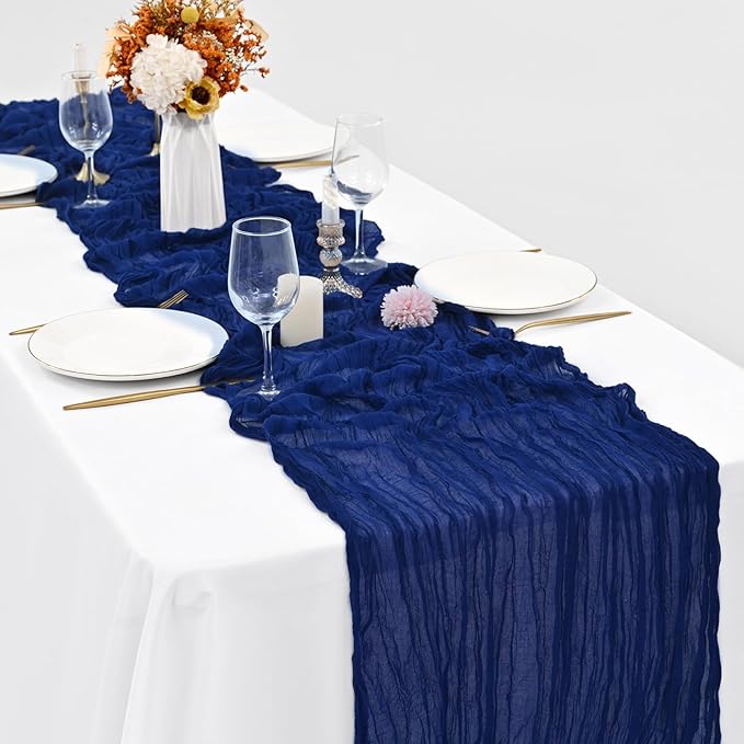 12 Pack Royal Blue Cheesecloth Table Runner,10FT Gauze Boho Long Cheesecloth Table Runner 35x120inch Rustic Table Runners for Wedding Party Bridal Shower Banquet Easter Table Decorations