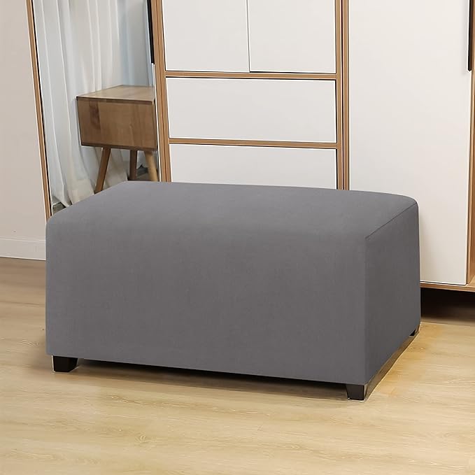 Easy-Going 100% Dual Waterproof Stretch Ottoman Cover Rectangle Folding Storage Stool Furniture Protector Soft Slipcover for Living Room with Elastic Bottom (X Large, Light Gray)