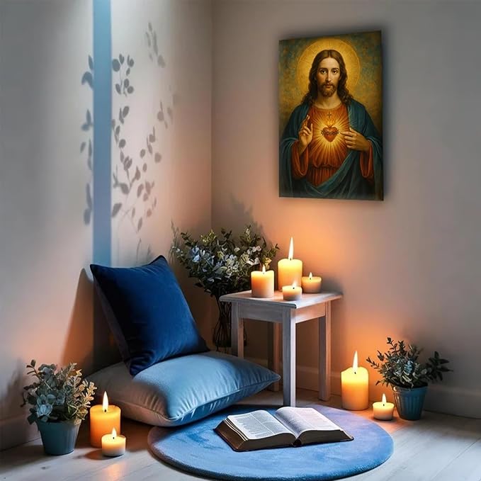 Eysintum Sacred Heart of Jesus Wall Art Christian Canvas Print Religious Home Decor Catholic Picture for Bedroom Living Room Prayer Room Ready to Hang 24x36in
