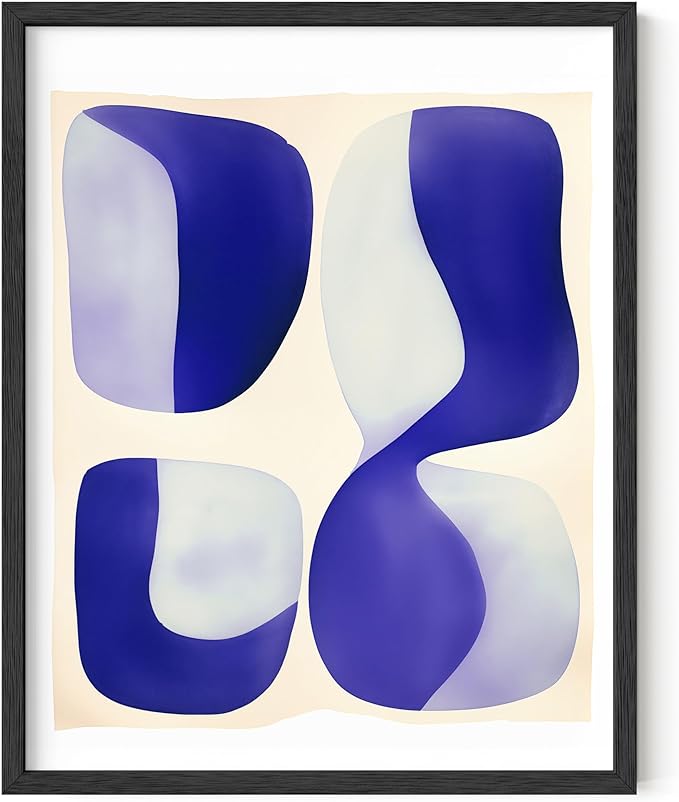 HAUS AND HUES Modern Abstract Wall Art - Blue and Green Living Room Art, Modern Artwork for Walls, Minimalist Picture for Living Room(Blue Tribal Shapes 2, Black Frame, 11x14)