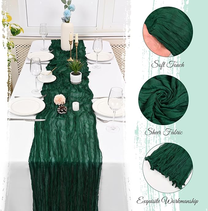 15 Pack Emerald Green Cheesecloth Table Runner 17 x 108 Inch Fall Thanksgiving Boho Rustic Farmhouse Gauze Cheese Cloth Runner for Wedding Party Baby Shower Home Decor Holiday Decorations