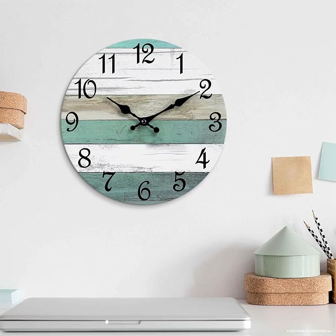 CHYLIN Wall Clock,10 Inch Silent Non Ticking Wall Clocks Battery Operated, Teal Turquoise Rustic Clock Decorative for Kitchen Bathroom Bedroom Living Room(Bronze White)