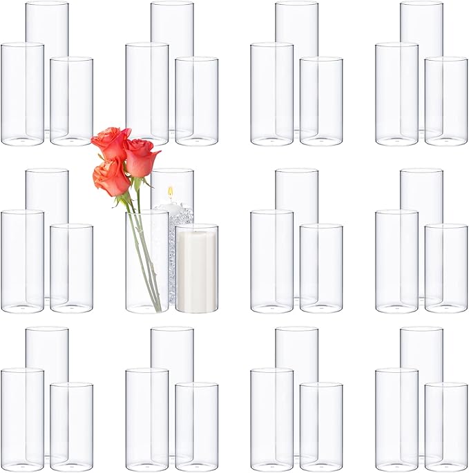 36 Pcs Cylinder Vases Set for Centerpieces, 6/8/10 Inch Tall Clear Glass Vase, Hurricane Floating Candle Holder for Wedding Table Decor, 2.5''/2.7''/3.3''' Diameter (3.3'' X 5.9'',7.9'',9.8'')