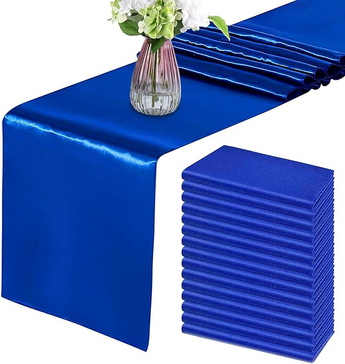 15 Pack Royal Blue Table Runners, Satin Table Runner 12x108 Inches Long, Silk and Smooth Fabric Table Runner for Wedding, Parties, Banquets, Events Decoration