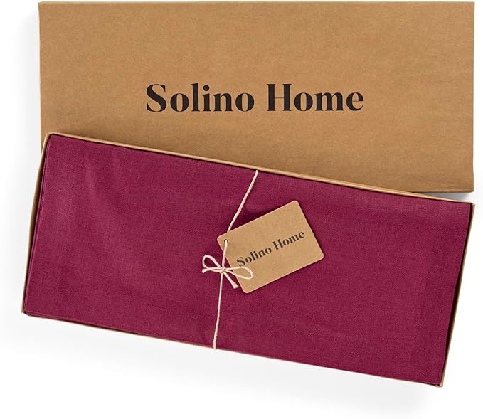 Solino Home Linen Table Runner 72 Inches Long - 100% Pure Linen Beet Table Runner 14 x 72 Inch for Valentines, Winter - Diana Medium Weight