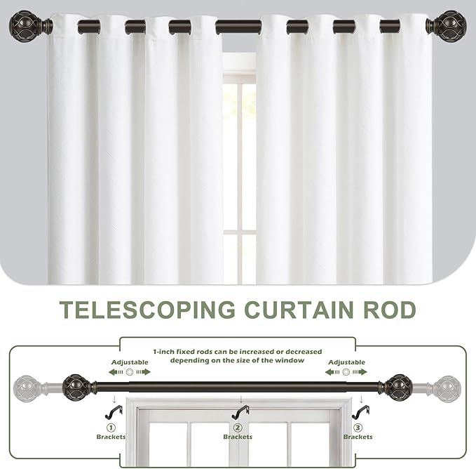 Bronze Curtain Rods for Windows 2 Pack:Farmhouse Boho Decorative Curtain Rod for Bedroom Living Room,Heavy Duty Adjustable Rustic Drapery Rods with Vintage Coastal Finials,Antique Bronze 66-120"