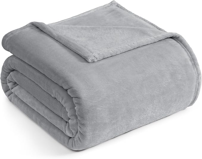 Casa Platino Fleece Blanket Queen Size – 90x90 Soft & Lightweight Flannel Throw for Bed, Sofa, or Guest Room – Warm All Season Blanket – Light Grey