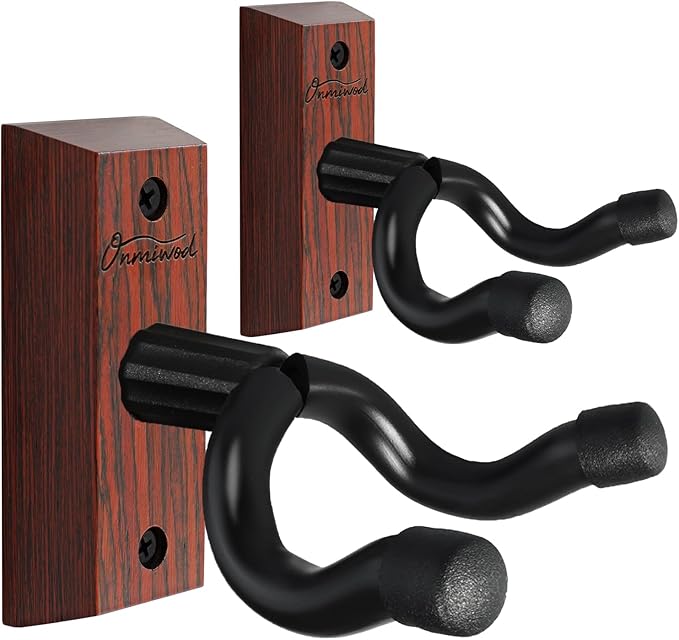 Guitar Wall Mount 2 Pack, Carbonized Red Hardwood Guitar Hanger, U-Shaped Guitar Wall Hanger Mount, Guitar Holder Wall Hook for Acoustic, Electric Guitar, Banjo, Bass, Gift for Men Boy