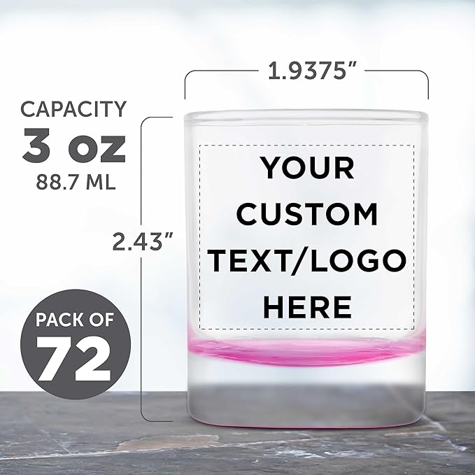 DISCOUNT PROMOS Custom Arc Votive Candle Holders 3 oz. Set of 72, Personalized Bulk Pack - Thick Base, Perfect for Wedding, Anniversary and Party Favors - Pink Bottom