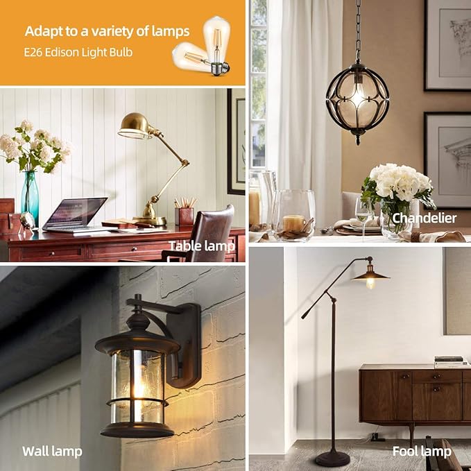 HESSION Vintage LED Edison Bulbs 4W ST58,Equivalent 60W,Dimmable,6 Pack E26 Base 400Lumens, 2700K Warm White, Antique LED Filament Bulb,85+ CRI, Edison Light Bulbs Amber Glass for Home, Bedroom